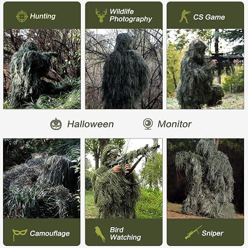 MOPHOTO 5 in 1 Ghillie Suit 3D Camouflage Hunting Suits - Jacket, Pants, Hood, Carry Bag for Adults & Youth, M/L/XL/XXL thumbnail 2