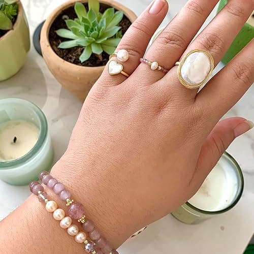 Andaxe Handcrafted Baroque Pearl Ring Winding Design Opening Adjustable 14k Gold Plated Material,White thumbnail 9