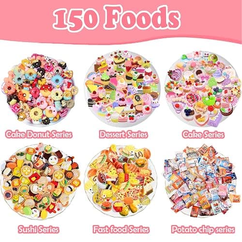 250Pcs Mini Food Miniatures Food Drinks Bottles Toys Doll House Accessories 1:12 Playset Kitchen Game Pretend Play Party Mini Things Stuff Tiny Baking Micro Hamburger Ice Cream Cake Bread thumbnail 3