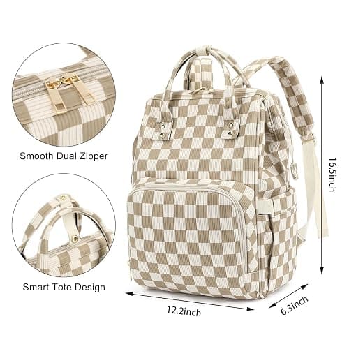 Dezcrab Laptop Backpack for Women, Corduroy College School Backpack Bookbag 15.6 inch Business Computer Travel Backpack (Checkered Brown) thumbnail 6