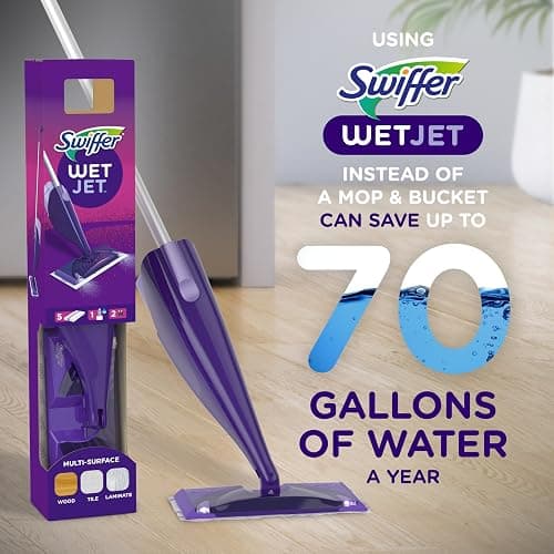Swiffer WetJet Hardwood and Floor Spray Mop Cleaner Starter Kit, Includes: 1 Power Mop, 10 Pads, Cleaning Solution, Batteries thumbnail 9