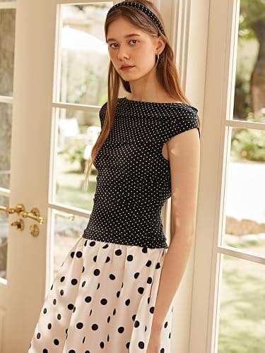 CIDER Women's Polka Dot Top Going Out Crop Tank Tops Boat Neck Ruched Summer Tops Trendy Cute Y2K Outfits thumbnail 4
