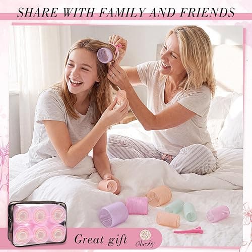 Obeoby 4 Sizes Hair Rollers Curlers Set with Clips for Women (Light Colors) | No Heat Hair Rollers Set - 4 Sizes Jumbo Large Big Small Rollers for Long Short Curly Hair and Bangs Styling Birthday Gifts thumbnail 6