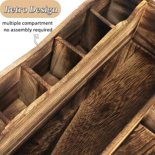 Covzoe Wood Desk Organizer with File Organizer, Vintage Pen Pencil Holder with 9 Compartments, Rustic Makeup Storage Display Case Countertop, Art Supplies Organizers for Home Office thumbnail 4