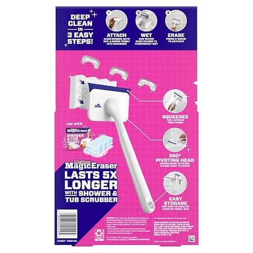 Mr. Clean Magic Eraser Shower & Tub Scrubber, Bathroom Cleaner, All in One Bathroom Cleaner, Lemon Starter Kit, 1 Scrubber & 2 Foaming Magic Erasers thumbnail 13
