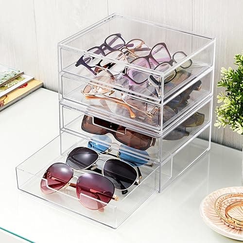 STORi Chloe Space-Saving Clear Drawer Organizer (4 Wide Drawers) Sort Office, Kitchen, Beauty Supplies, Makeup, Pens, Jewelry, Stationary, Made in USA - 7.5"W x 1.5"H Drawers (Set of 4) thumbnail 3