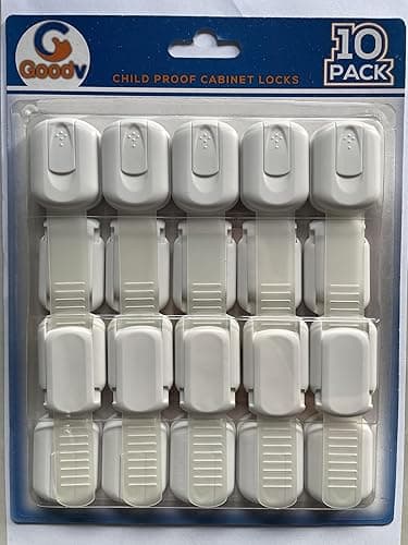 Goodv Child Safety Cabinet Locks - (10 Pack) Baby Proofing Latches to Drawer Door Fridge Oven Toilet Seat Kitchen Cupboard Appliance Trash Can with 3M Adhesive - Adjustable Strap No Drill No Tool - White thumbnail 5