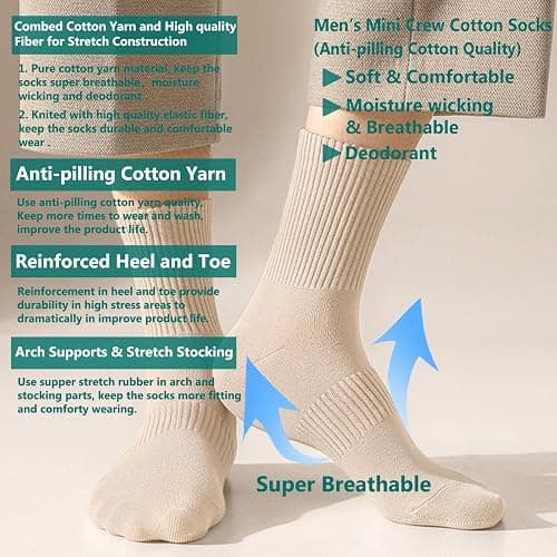 MAGIARTE Mens Athletic Cotton Quarter Crew Socks Moisture Wicking Odor Control Arch Support Compression Running Socks for men thumbnail 3