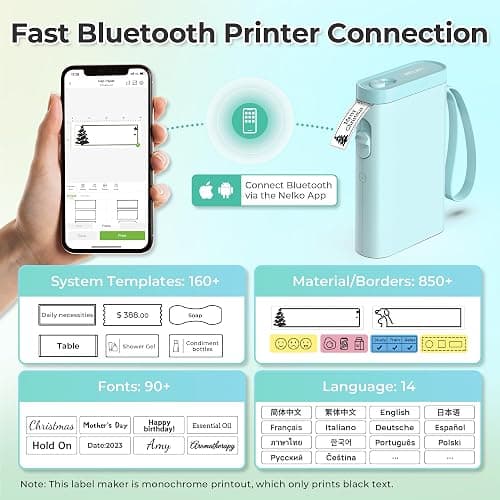 Nelko Label Maker Machine with Tape, P21 Bluetooth Label Printer, Wireless Mini Label Makers with Multiple Templates for School Office Home, Cyan thumbnail 2