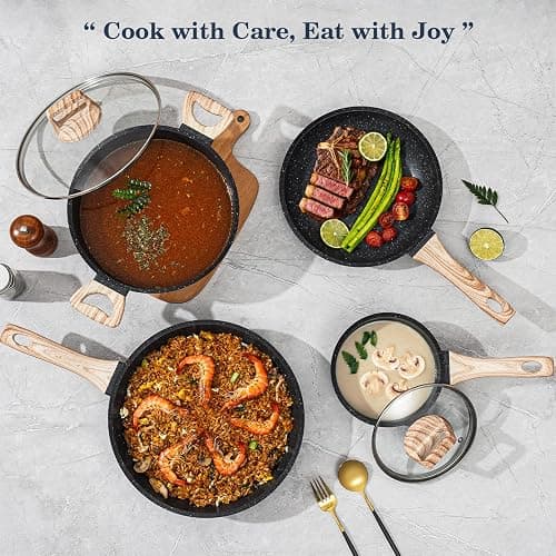 SODAY 12 Pcs Pots and Pans Set, Nonstick Cookware Sets Black Granite Induction Cookware, Non-toxic Healthy Non Stick Kitchen Cooking Set with Frying Pans Set, Saucepans,Steamer (PFAS, PFOA, PFOS Free) thumbnail 8