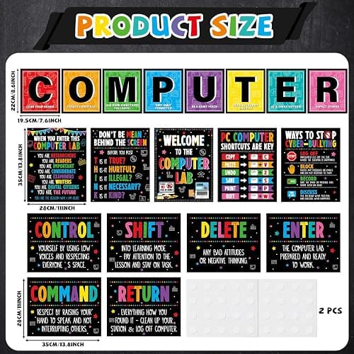 19pcs Computer Lab Poster Computer Science Posters Classroom Rules Decorations Inspirational Technology Digital Keyboard Shortcuts Education Chart PC Decor Wall Art Back to School Teacher Supplies thumbnail 2