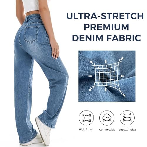 Mars power Women's Wide Leg Jeans High Waisted Baggy Straight Leg Loose Stretchy Casual Denim Pants thumbnail 6