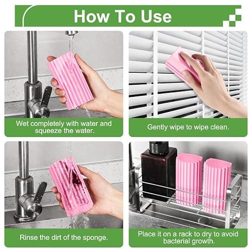 Jeymei Damp Clean Duster Sponge,4Pcs Pink Dust Sponge for Cleaning | Damp Dusting Sponge with Ridges,Baseboard Cleaning Tool,Reusable Wet Duster Sponge,Household Cleaning Sponges for Blinds thumbnail 3