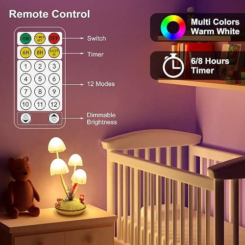 Mushroom Lamp Cute Night Light, Rechargeable Mushroom Decor Small Table Lamps, Dual-Colors Bedside Lights with Dimmable Remote & Timer, Gift for Kids Teen Girls Bedroom, Indoor Living Room Decorations thumbnail 2