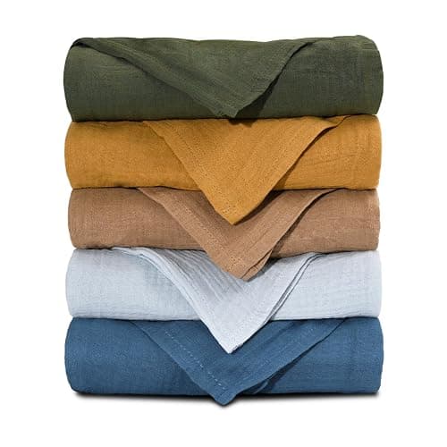 Muslin Receiving Blankets, Neutral Blanket Swaddling for Newborn Boys and Girls, 5 Pack Breathable and Skin-Friendly Swaddle Wrap for Infant Baby (Elegant Colors) - Image 1