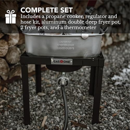 Gas One Double Fryer with 2 Baskets Propane Burners for Outdoor Cooking – Heavy Duty 18Qt Aluminum Pot Outdoor Deep Fryer with Cast Iron Burner – Propane Deep Fryer with Thermometer thumbnail 5