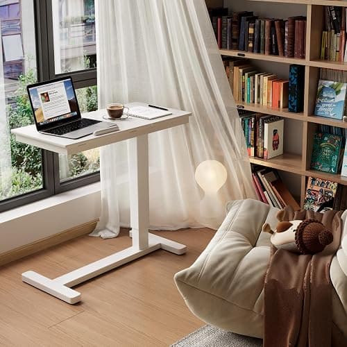 Muwuele Solid Wood Overbed Bedside Table with Wheels, Adjustable Medical Tilt Top Hospital Bed Table Over The Bed, Rolling Laptop Desk, Mobile Standing Desk for Hospital and Home Use (White) thumbnail 3