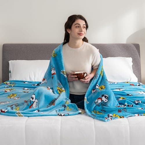 Berkshire Blanket Peanuts® VelvetLoft® Cute Character Snoopy Plush Blanket,Peanuts Large Masked Marvel Toss Happy Blue,Twin 60 in x 90 in (Official Peanuts® Product) thumbnail 3