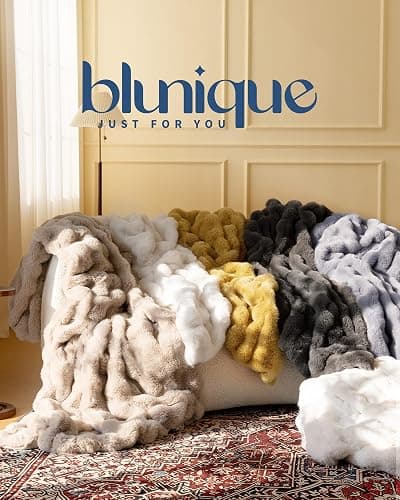 blunique Ultra Soft Cozy Faux Fur Throw Blanket, Fuzzy Plush Thick Bubble Blanket, Oversize Luxury Fluffy Blanket for Couch, Bed, and Living Room, 50x60 Inches, Light Grey thumbnail 9