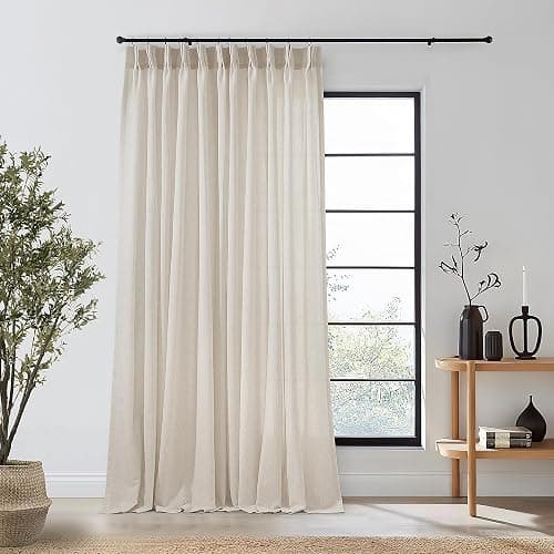 Extra Wide Beige Pinch Pleated Linen Curtains 108 Inches Long 72 Inch Wide for Living Room Light Filtering Semi Sheer Window Drapes with Hooks Rings for Patio Sliding Glass Door 1 Panel 72x108 thumbnail 7