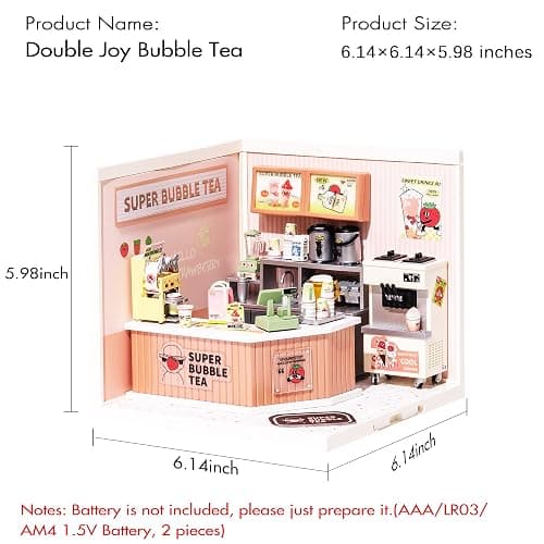 Rolife LED Building Blocks for Adults,1:24 Toy Building Sets,Model Building Kits for Kids Ages 8-12-15,DIY Miniature Dollhouse Kits for Adults,Hobbies for Women Men (4.Double Joy Bubble Tea) thumbnail 3