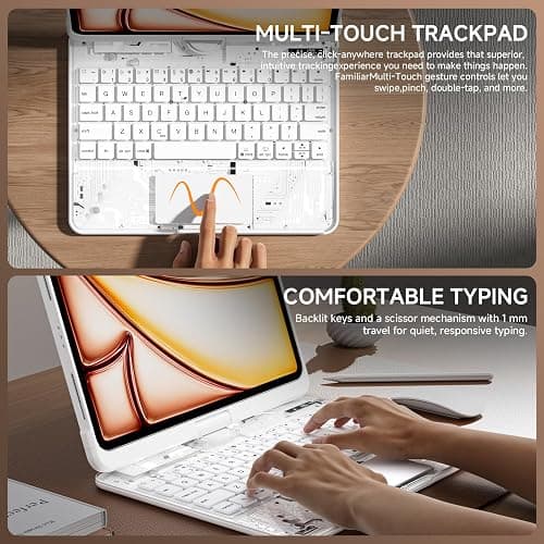 Tiaota Transparent Case with Keyboard for iPad 9th (7th, 8th, and 9th Gen) 10.2 Inch,with 7-Color Backlit Wireless Keyboard,360°Rotatable Protective Case Multi-Touch Trackpad,with Pencil Holder,White thumbnail 6