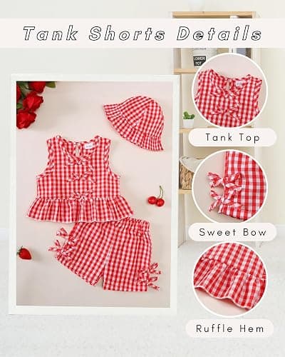 SODLON Baby Girl Clothes Infant Toddler Summer Outfits Clothing Sleeveless Ruffle Tank Top Shorts Sets with Hat for Girls thumbnail 5