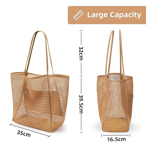 KALIDI BeachNylon Mesh Tote Bag, Casual Tote Bag Hobo Women Foldable MAX 23L Shoulder Bag For Beach Picnic Vacation thumbnail 5