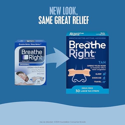 Breathe Right Original Nose Strips to Reduce Snoring and Relieve Nose Congestion, Tan, 30 Count (Packaging May Vary) thumbnail 6
