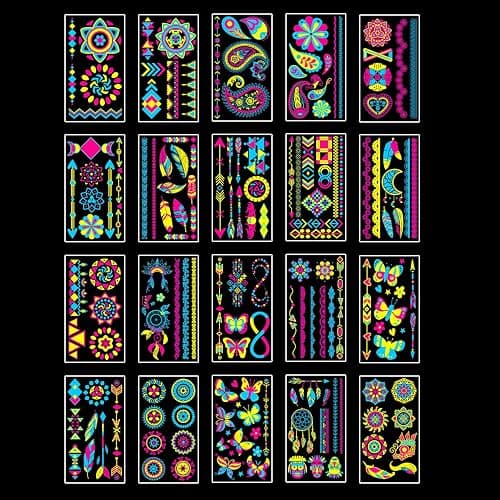 Temporary Tattoos 170 PCS Glow in The Dark Tattoos that React to Neon UV Black Light, Tattoos for Kids Teens and Adult, Neon Glow Party Decorations, Glow in The Dark Party Supplies, Glow Party Favors - A-Blacklight Neon UV Tattoos thumbnail 7
