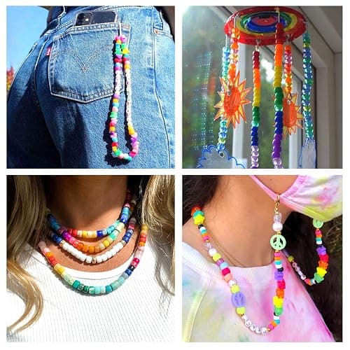 Quefe 3960pcs Pony Beads for Friendship Bracelet Making Kit 48 Colors Kandi Beads Set, 2400pcs Plastic Rainbow Bulk and 1560pcs Letter Beads with 20 Meter Elastic Threads for Craft Jewelry Necklace thumbnail 5