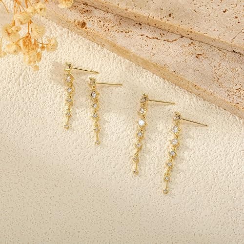 Lunvky Gold Silver Dangle Drop Diamond Wedding Prom Earrings for Women | 14K Gold Plated Hypoallergenic Trendy Dainty Long Elegant Dangling Brides Hoop Cute Accessories Jewelry Birthday Gifts thumbnail 6
