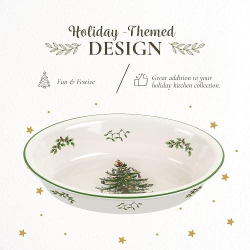 Spode Christmas Tree Oval Rim Dish (12.5" x 8.75") Festive Deep Baking Pan for Serving Vegetables, Roast Dinner, Casseroles - Fine Porcelain, Microwave, Freezer, Dishwasher Safe thumbnail 3