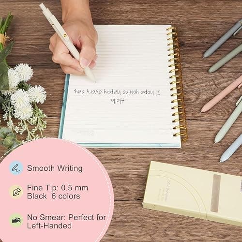 Ddaowanx Gel Pens, 6 Pcs 0.5mm Quick Dry Black Ink Pens Fine Point Smooth Writing Pens, Cute Office School Supplies Gifts for Women thumbnail 9