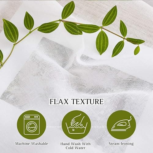 NICETOWN White Sheer Linen Curtains for Living Room 84 inch Length 2 Panels Set, Grommet Semi Sheer Privacy with Light Filtering Flax Window Treatments for Bedroom, W52 x L84 thumbnail 4