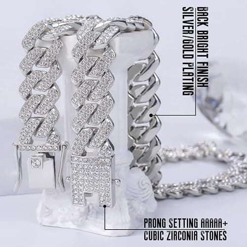 APaztip Mens Cuban Link Chain Silver/Gold 8''16''18''20''22''24'' Necklace Iced Out Thick Chain For Women Bling Diamond Cut Cuban Link Chains For Men Hip Hop Jewelry thumbnail 5