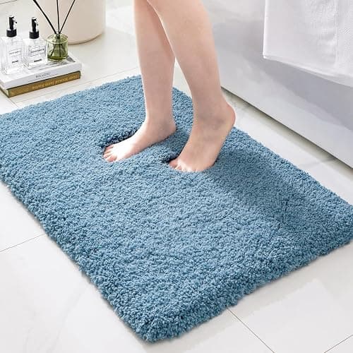 Ruggnovea Bathroom Rugs Non Slip Washable, Ultra Soft Thick Shaggy Absorbent Bath Mats, High Density Foam Latex Non Slip Backing Bath Rugs, Microfiber Bath Mats for Bathroom Floor&Sink,24x17,Blue - Image 1