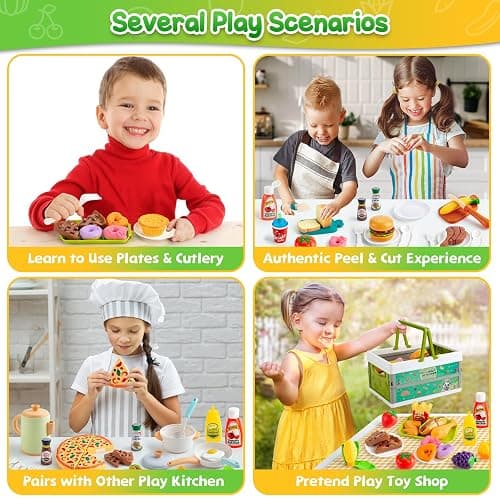 78Pc Pretend Play Food for Kids Kitchen, Cutting Toy Food with Storage Basket, Play Kitchen Accessories, Food Toys with Veggies, Fruits, Fake Food with Pizza Toy, Pretend Food, Boys Girls Gift thumbnail 5