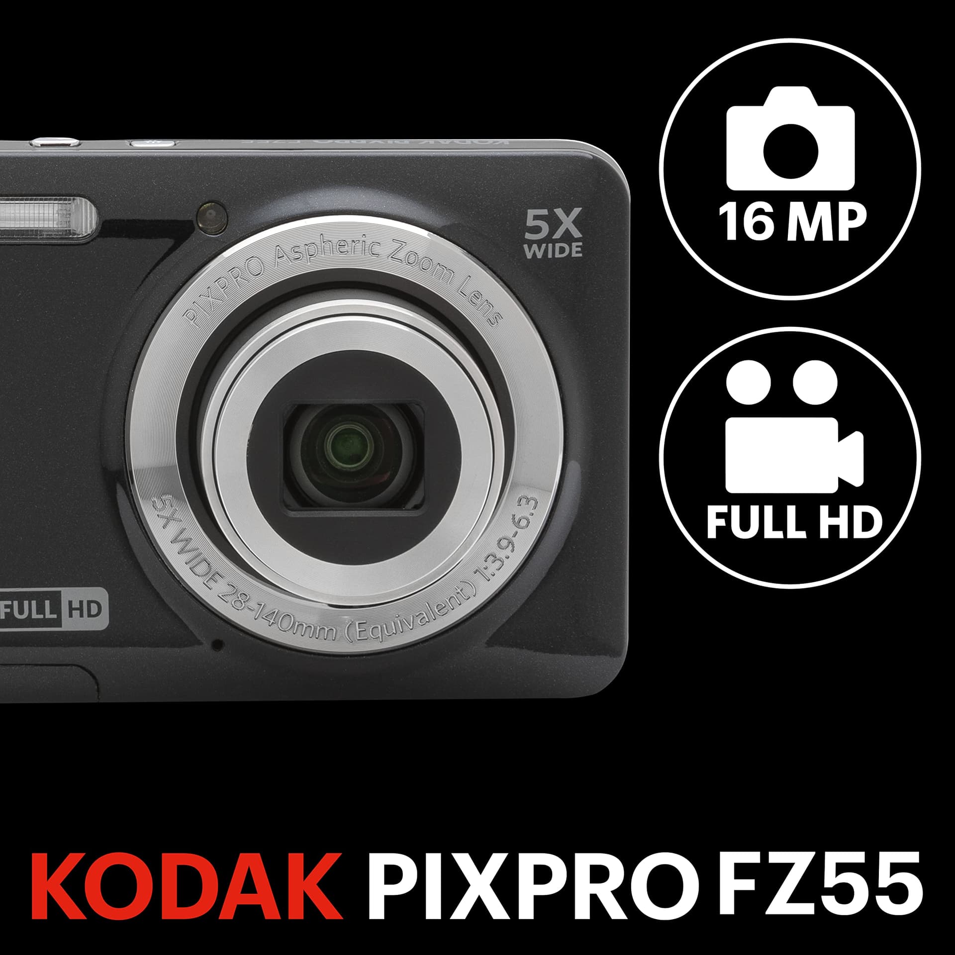 PIXPRO FZ55 Friendly Zoom Digital Camera, Black thumbnail 3
