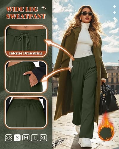Oakgarden 3 Pack Women's Fleece Sweatpants Thermal Baggy Wide Leg High Waist Drawstring Lounge Winter Pants with Pockets thumbnail 6