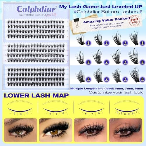Spiky Bottom Lashes Individual Thick Volume Bottom Lash Clusters Manga Lower Eyelash Extensions 6-8MM Wispy Bottom Cluster Lashes 240pcs DIY Bottom Lash Extension at Home by calphdiar thumbnail 3