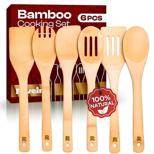 Riveira Bamboo Cooking Spoons 6-Piece – Wooden Cooking Utensils Set with Wooden Spoons for Cooking & Spatulas Wooden Utensil Sets – Premium Kitchen Utensils Set – Durable First Apartment Essentials - Image 1