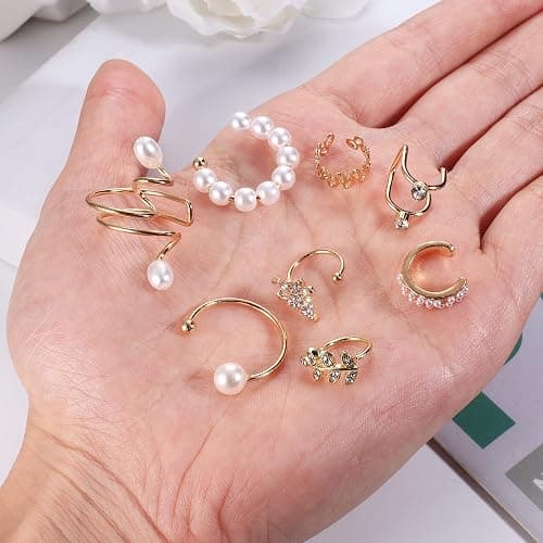 FINREZIO 64PCS Ear Cuff Earrings for Women, Non Piercing Clip On Wrap Cartilage Earrings Helix Ear Cartilage Ear Cuffs, Ear Clip Fake Earrings Adjustable thumbnail 7