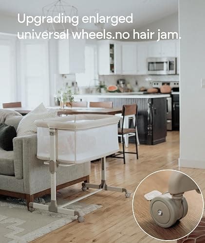 Fodoss Baby Bassinets Bedside Sleeper - All Mesh Bedside Bassinet with Wheels, 7 Height Adjustable Baby Bassinet for Infants, Beige thumbnail 4