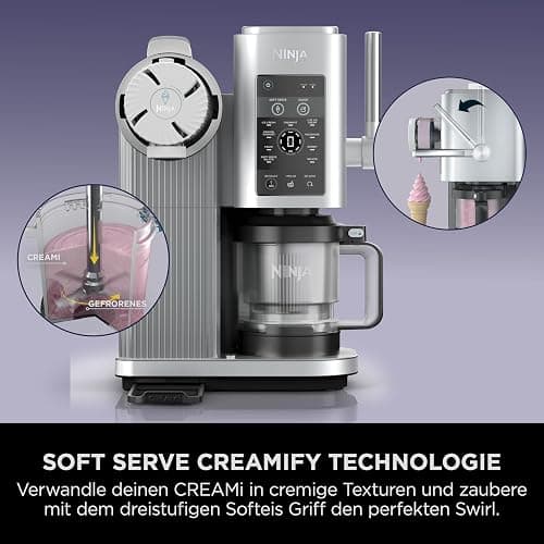 Ninja Swirl by CREAMi Softeis- & Eismaschine mit 2 Behältern, 13 Funktionen, Maschine für Eiscreme, Softeis, Gelato, Sorbet, Milchshakes und mehr, Option für Extras, Platinsilber, NC701EU thumbnail 14