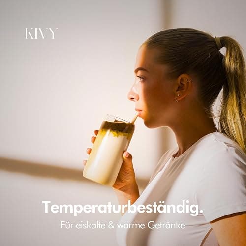 KIVY Trinkgläser Set mit Glas Strohhalm [4x 450ml] Eiskaffee, Wasser & Matcha Glas - Longdrinkgläser Set - Kaffee & Matcha Gläser - Kaffeegläser - Latte Macchiato Gläser - Hohe Cocktailgläser thumbnail 5