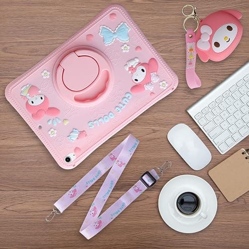Carechoi Kids Case for iPad (A16) 11th Generation 11 inch 2025 / iPad 10th Gen 10.9" 2022 – Cute 3D Cartoon Silicone Tablet Cover for Girls with 360° Rotating Stand, Adjustable Strap (Pink) thumbnail 2