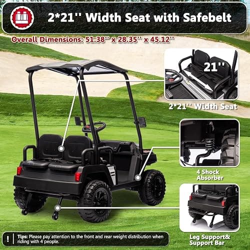 karbost 24V 7AH Ride on Car with Parent Remote Control, 4 Seater Kids Ride on Golf Cart with Plastic Roof, 4WD Ride on Toys with EVA Tires, Gas Pedal, Music Player, Horn (Black) thumbnail 3