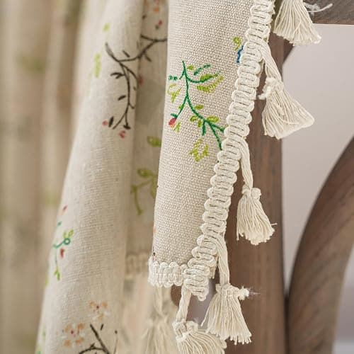 ENJOYBRIDAL Floral Living Room Curtains 84 Inches Long Doorway Vintage Semi Sheer Drapes Farmhouse Nursery Bohemian Window Curtain Panels with Tassel Beige Rod Pocket Bedroom Drapes, 1 Panel thumbnail 6