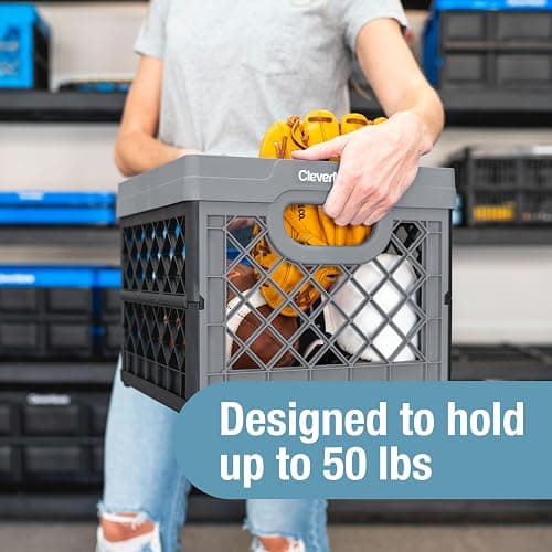 CleverMade Collapsible Milk Crate, Black, 3PK - 25L (6 Gal) Stackable Storage Bins, Holds 50lbs Per Bin - Clevercrates are Heavy Duty, Plastic Collapsible Storage Crate for Multi Purposes thumbnail 3